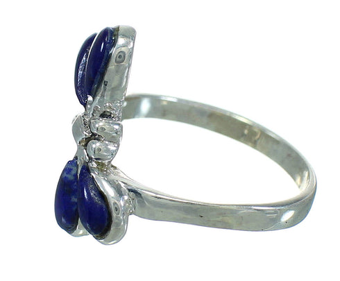 Lapis Inlay Silver Southwest Dragonfly Ring Size 5 AX79351